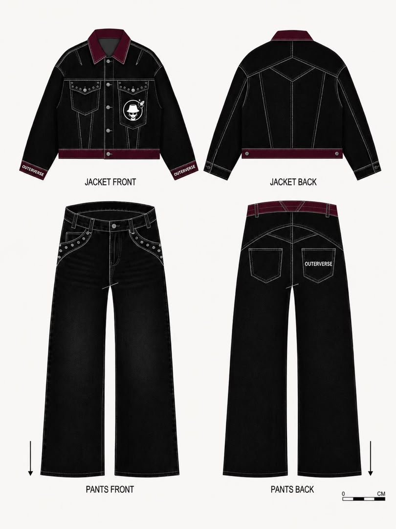Ascend Denim Set, jacket and wide-leg jeans